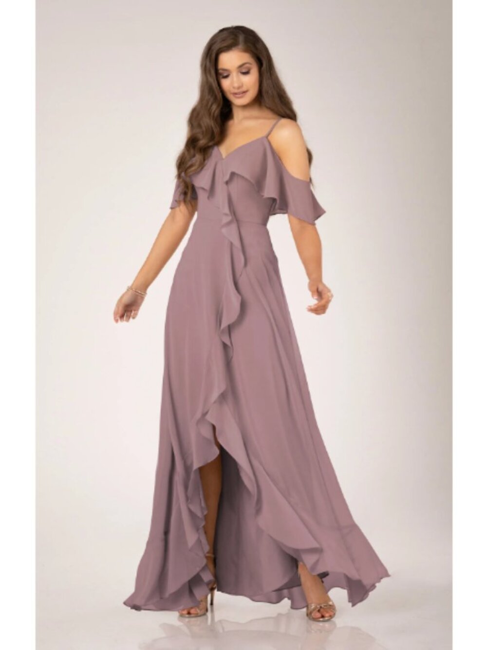 Rosewood Chiffon Off the Shoulder Gown Style 9398 Size 10